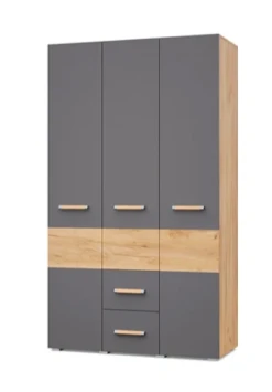 Шкаф трехстворчатый с ящиками В34 Виора, Дуб золотой/графит