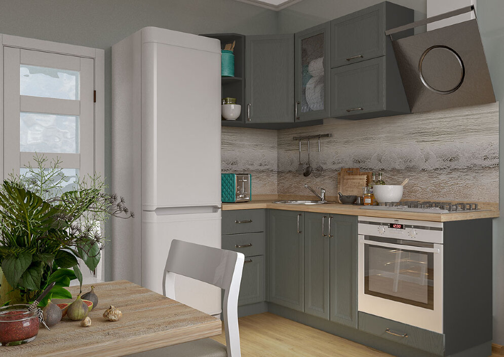 Кухня модульная  Беверли (дуб фактурный антрацит) 