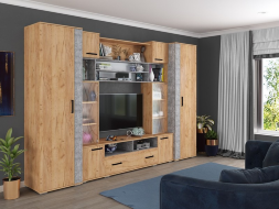 Гостиная Оскар-18 ОГЦС-1, Дуб крафт золотой/Ателье светлое