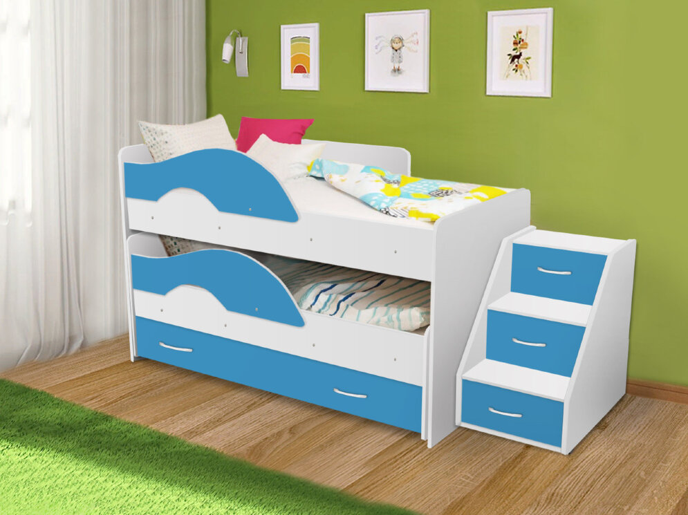 Кровать Матрешка белый + голубой 