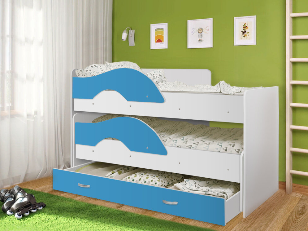 Кровать Матрешка белый + голубой 