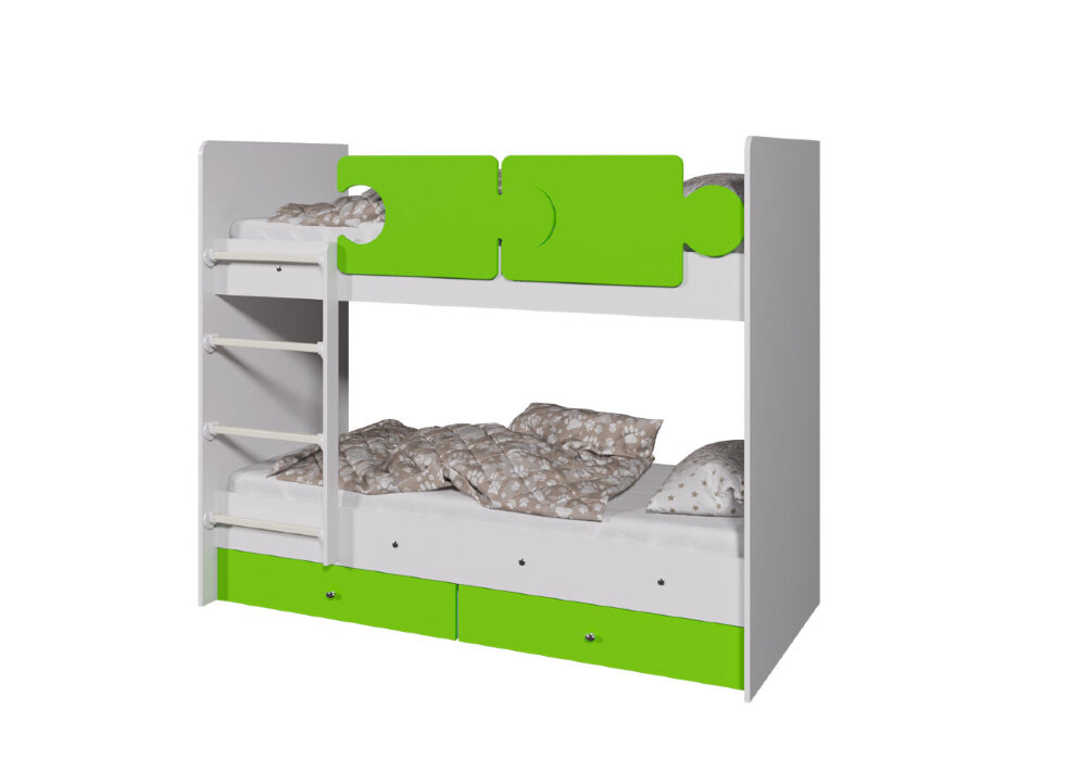 Кровать двухъярусная Тетрис, Белый / Лайм 