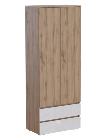 Шкаф двухстворчатый с ящиками Ливерпуль, вотан/белый глянец  