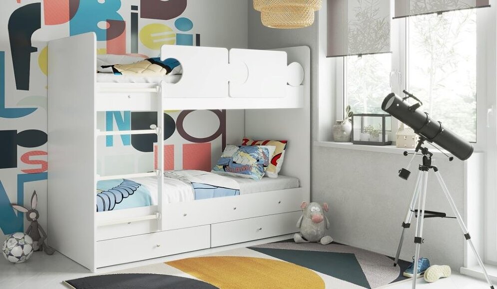 Кровать двухъярусная Тетрис, Белый / Синий 