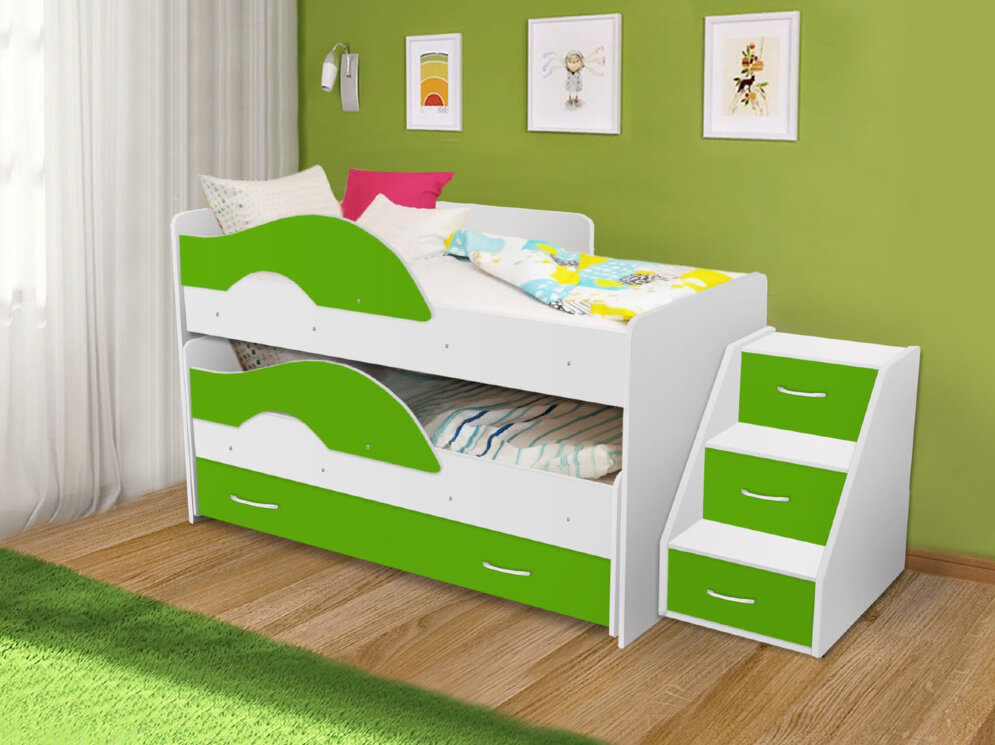 Кровать Матрешка белый + зеленый 