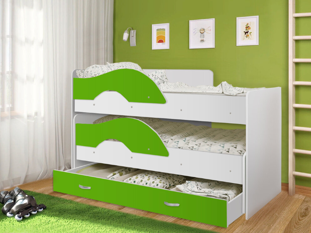Кровать Матрешка белый + зеленый 