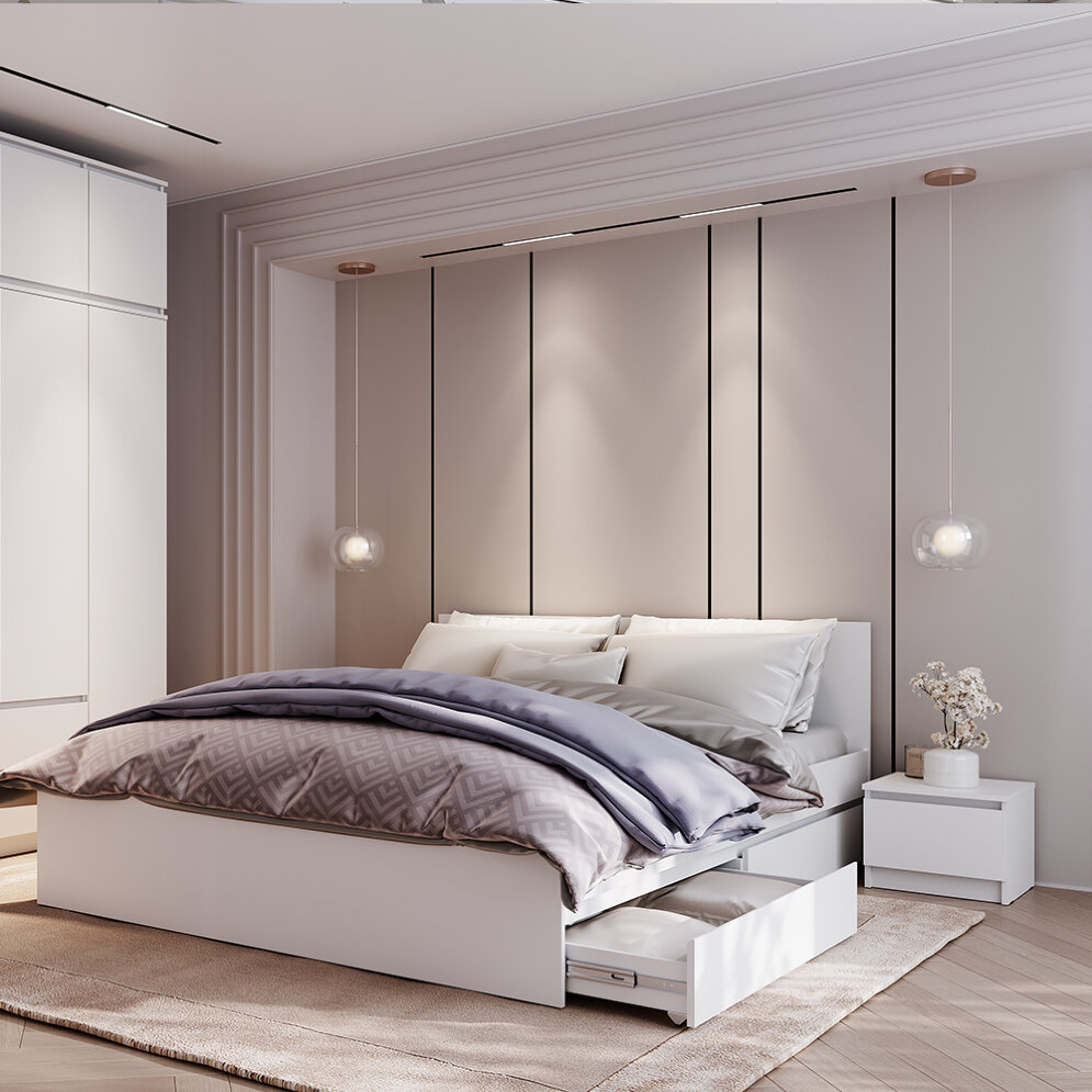 Кровать двуспальная Симпл, Белый 