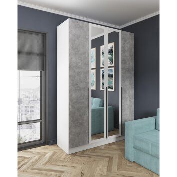 Шкаф четырехстворчатый с зеркалом Мадрид, Белый/Ателье светлое