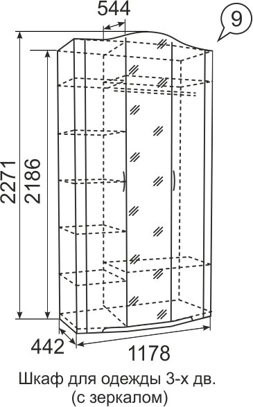 Шкаф для одежды трехдверный Виктория №9 