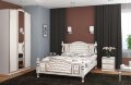 Кровать из массива Жасмин, дуб молочный + светлая экокожа  