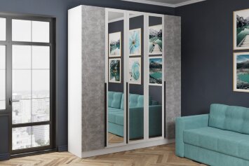 Шкаф пятистворчатый с зеркалом Мадрид, Белый/Ателье светлое