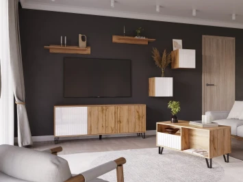 Модульная гостиная Ливерпуль, вотан/белый глянец