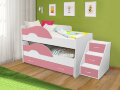 Кровать Матрешка (Радуга) 1,6 м. белый + розовый 