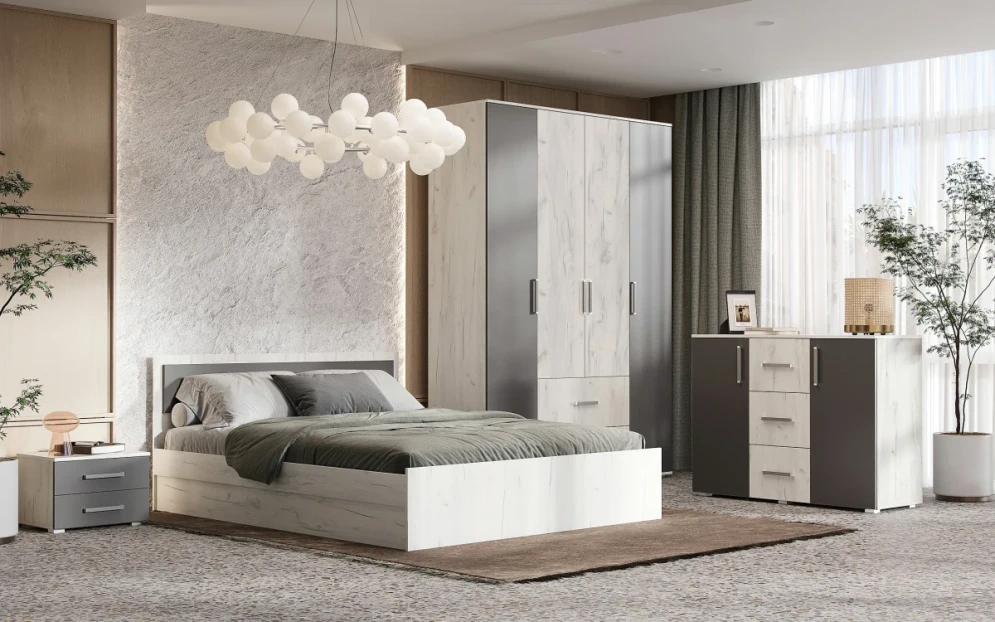 Модульная спальня Фиеста New - 1, Дуб крафт белый / Графит 