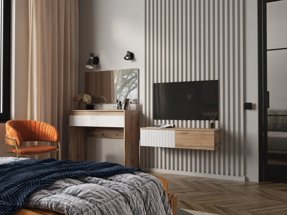 Модульная спальня Ливерпуль, вотан/белый глянец 