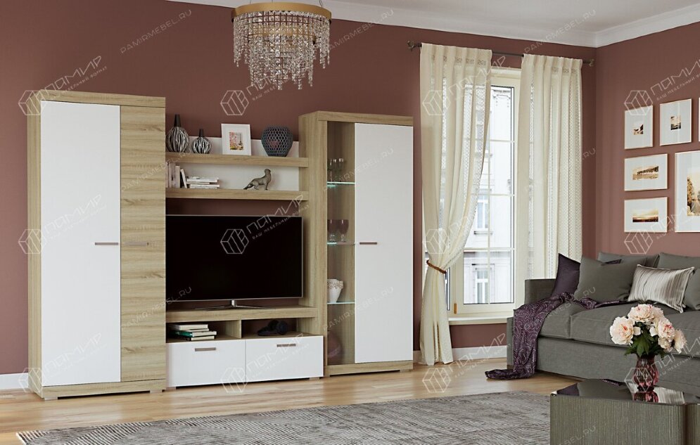 Шкаф-витрина ШВС-800 Соната, Сонома/Белый глянец  