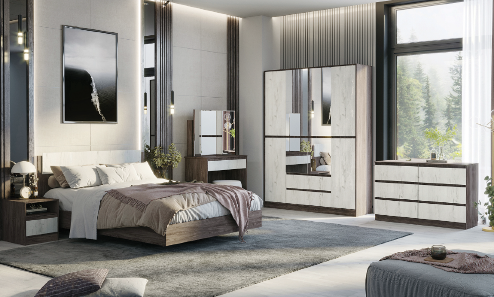 Шкаф угловой Милана, Ясень Анкор/Дуб Эльза 