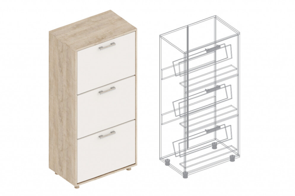 Обувница с ящиком Граф, Перламутр/Дуб баррик 