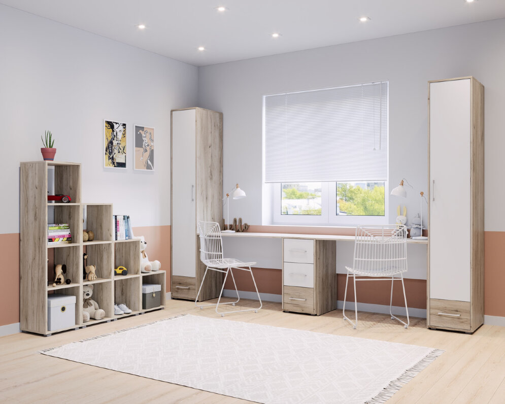 Пенал однодверный Оливия, Серый дуб/Белый 