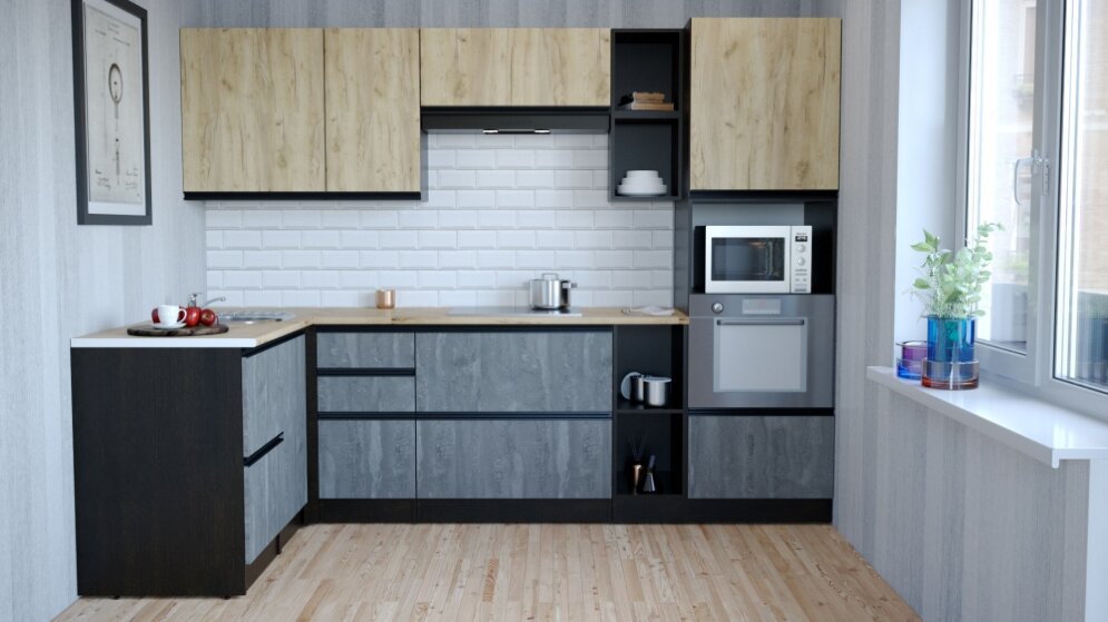 Кухонный угловой гарнитур Адажио мега прайм, 150х270 см   