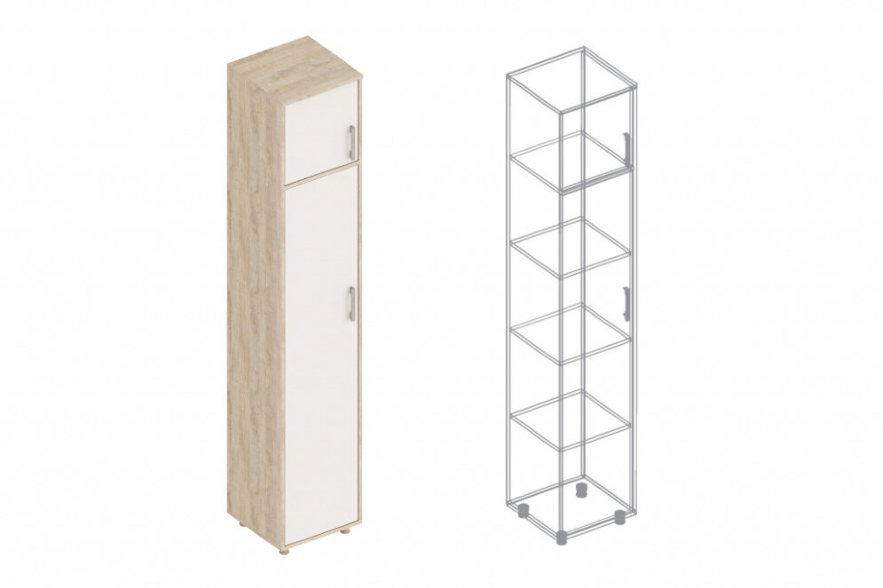 Пенал с антресолью Граф, Перламутр/Дуб баррик 