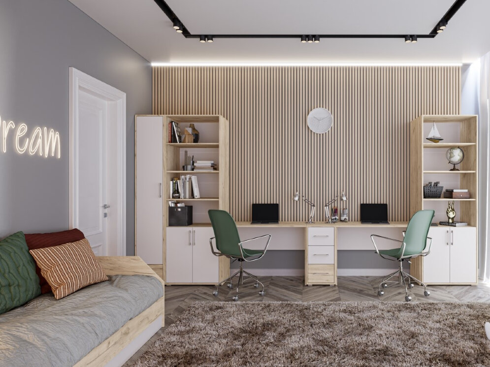 Шкаф открытый Оливия, Серый дуб/Белый 