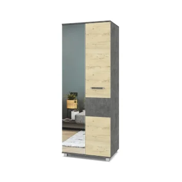 Шкаф двустворчатый с зеркалом В21 Виора, Камень темный/Ирландский дуб