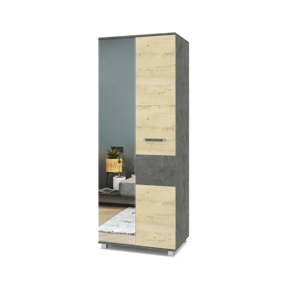 Шкаф двустворчатый с зеркалом В21 Виора, Камень темный/Ирландский дуб 