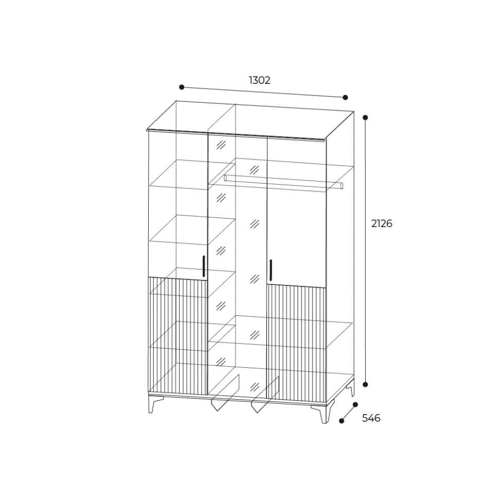 Шкаф 3-створчатый Дюна с зеркалом 
