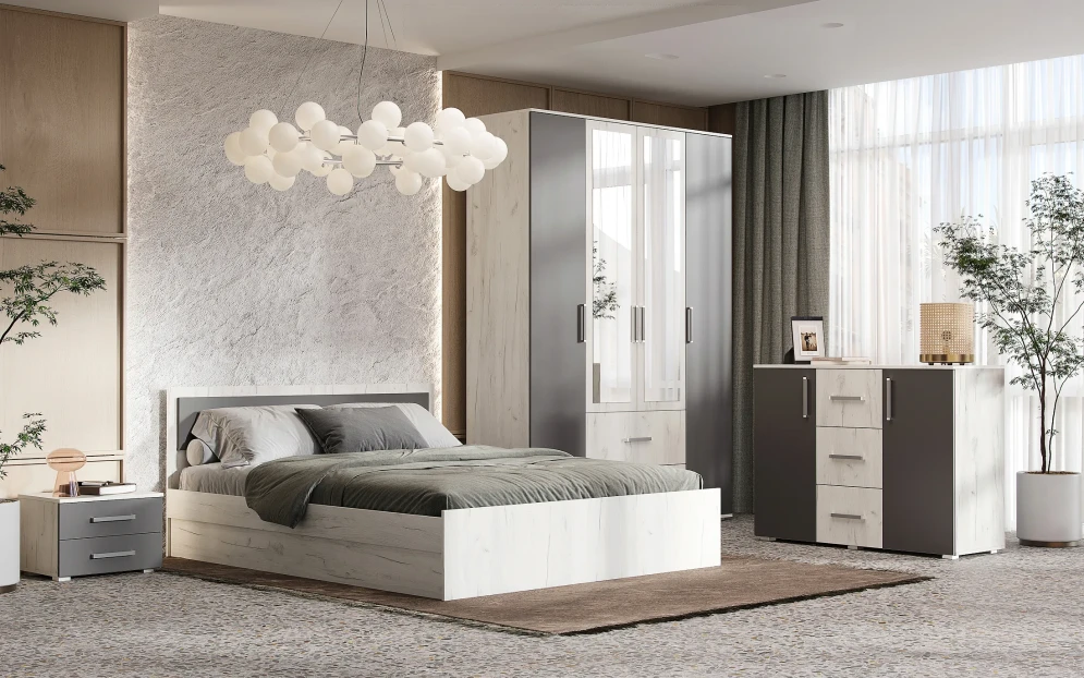 Модульная спальня Фиеста New - 4, Дуб крафт белый / Графит 