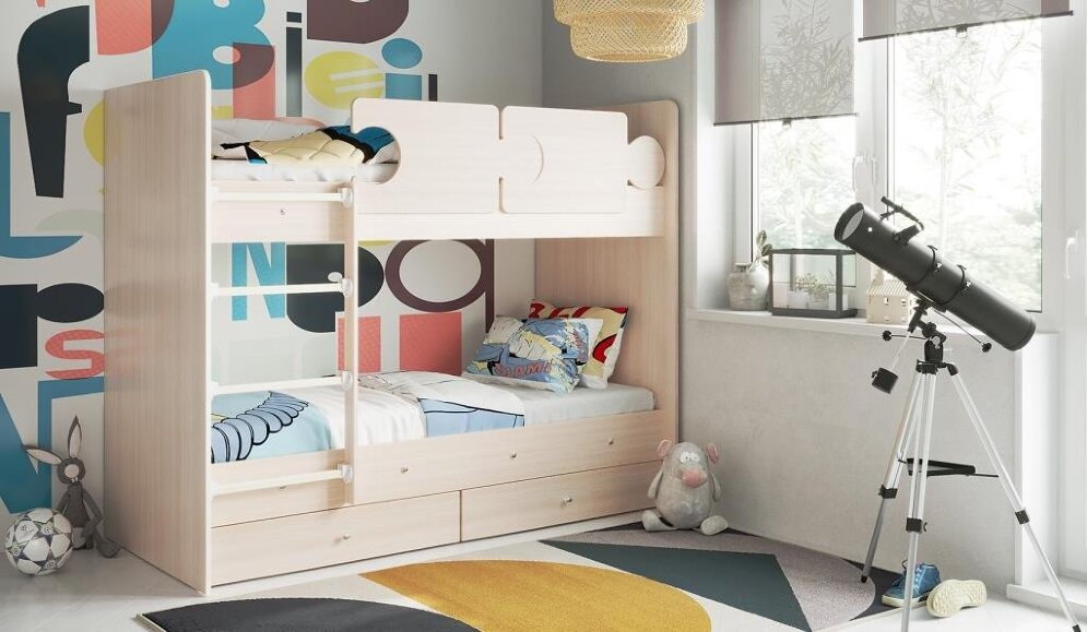 Кровать двухъярусная Тетрис, Дуб млечный  / Ирис 