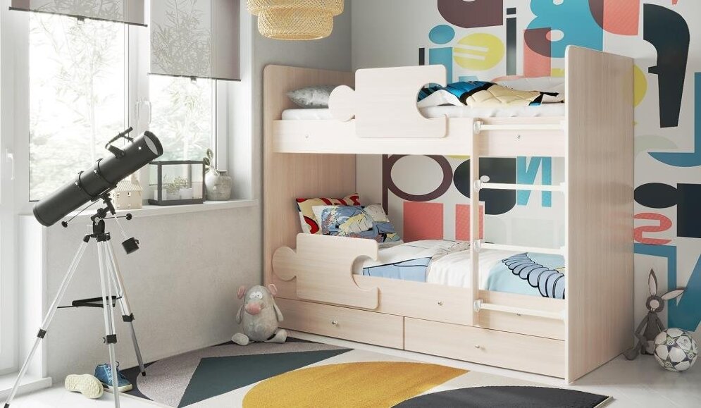 Кровать двухъярусная Тетрис, Дуб млечный  / Ирис 