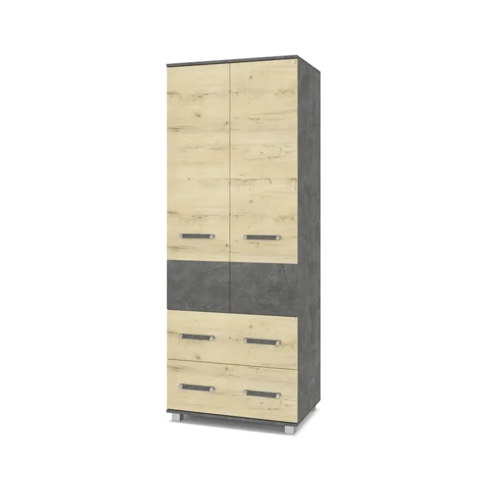 Шкаф двустворчатый с ящиками В23 Виора, Камень темный/Ирландский дуб 