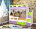 Двухъярусная кровать Юниор-1 Белое дерево + ирис + лайм 