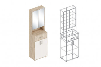 Тумба с зеркалом Граф, Перламутр/Дуб баррик