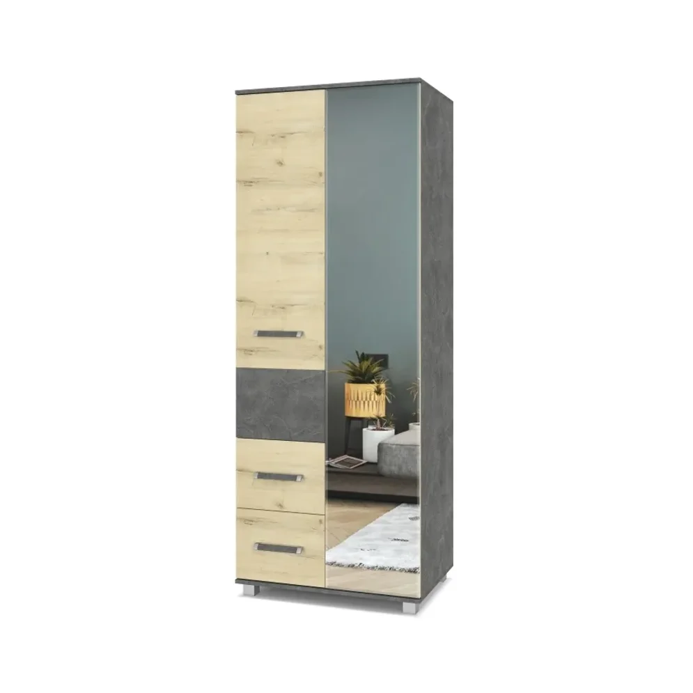 Шкаф двустворчатый с зеркалом и ящиками В24 Виора, Камень темный/Ирландский дуб 