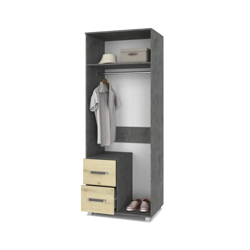 Шкаф двустворчатый с зеркалом и ящиками В24 Виора, Камень темный/Ирландский дуб 