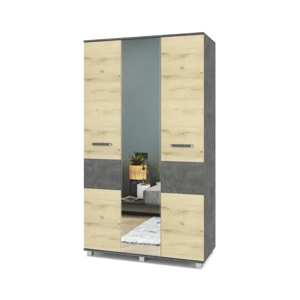 Шкаф трехстворчатый с зеркалом В31 Виора, Камень темный/Ирландский дуб 