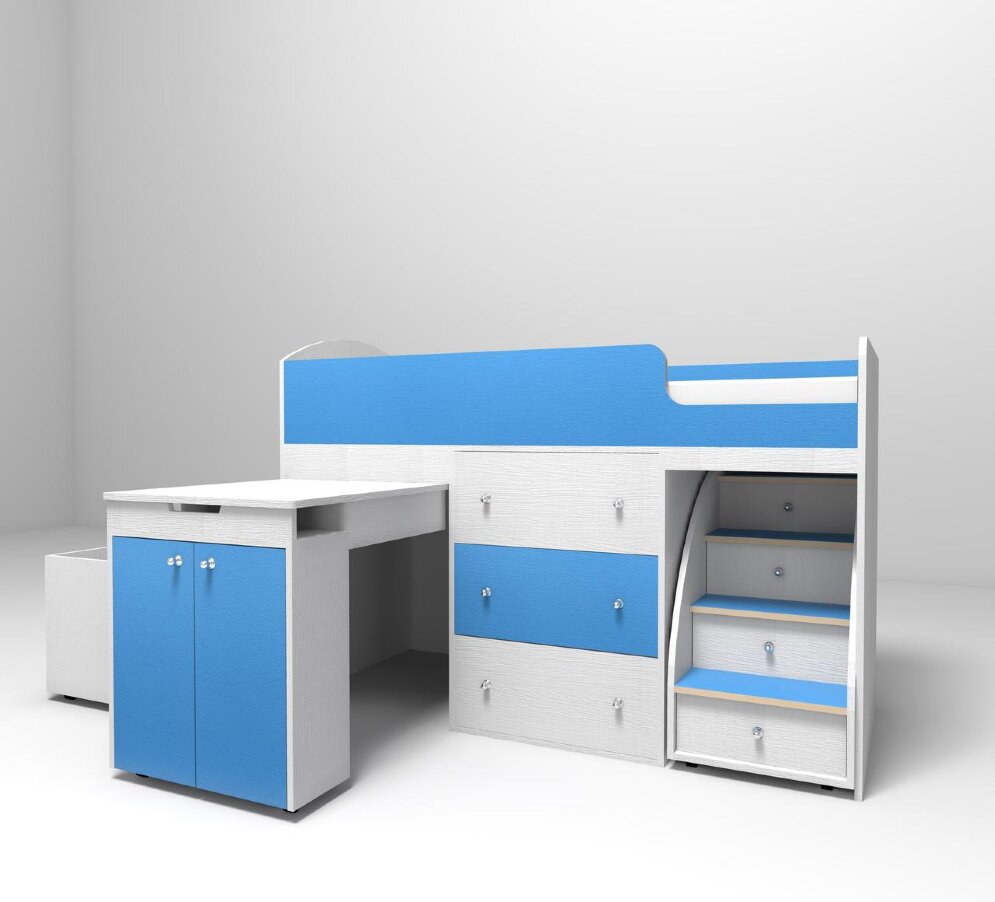 Кровать-чердак Малыш, белый / лайм 