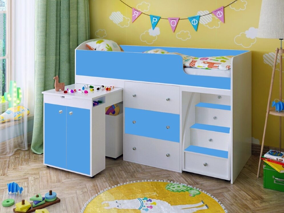 Кровать-чердак Малыш, белый / лайм 