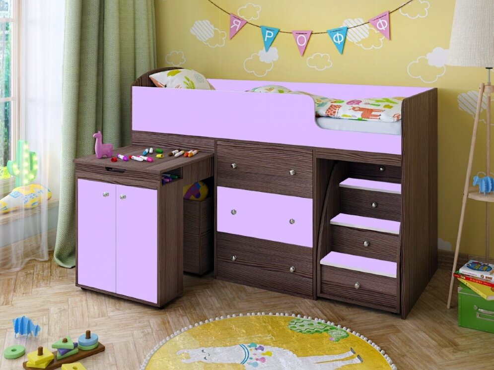 Кровать-чердак Малыш, белый / лайм 