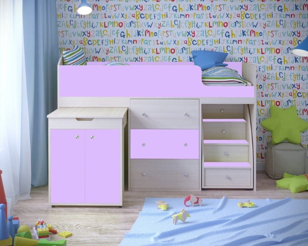 Кровать-чердак Малыш, белый / лайм 