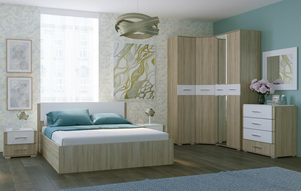 Кровать двуспальная Бьянка, Сонома / Белый глянец 