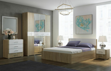 Кровать двуспальная Бьянка, Сонома / Белый глянец