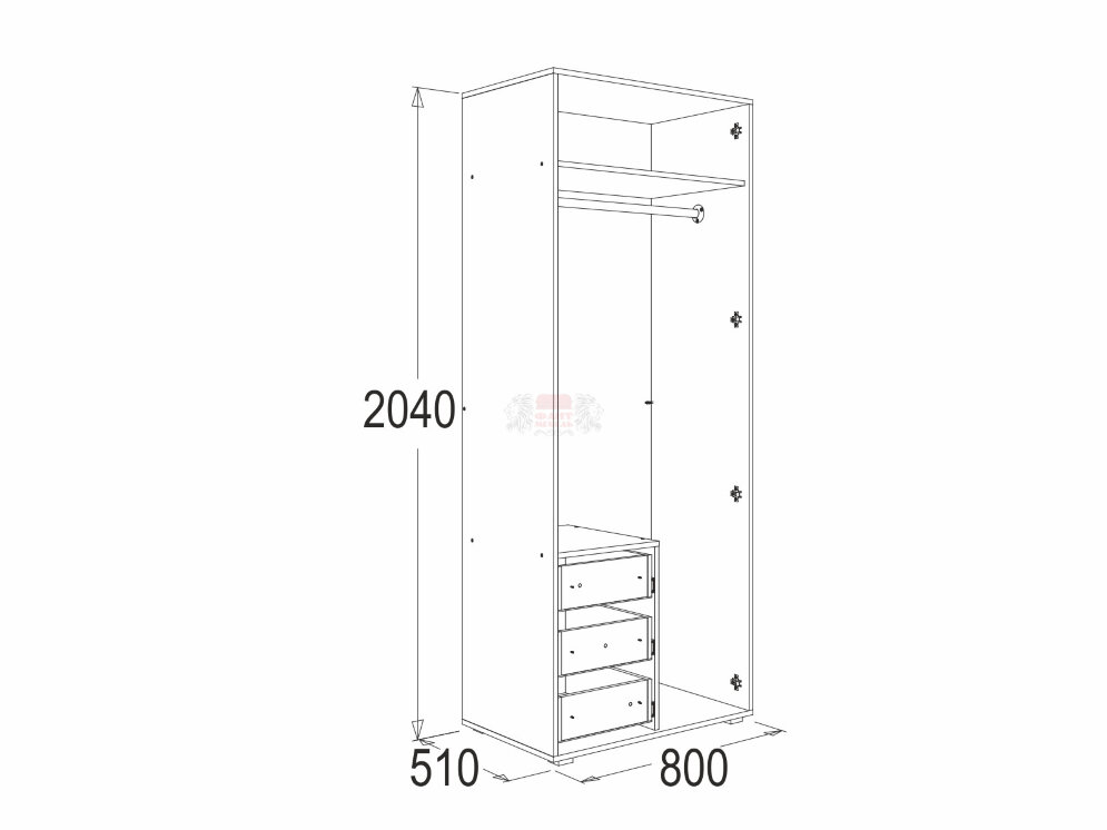 Шкаф 2-х дверный для одежды и белья Омега - 16 