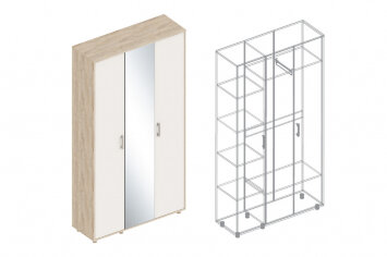 Шкаф 3-х створчатый с зеркалом Граф, Перламутр/Дуб баррик