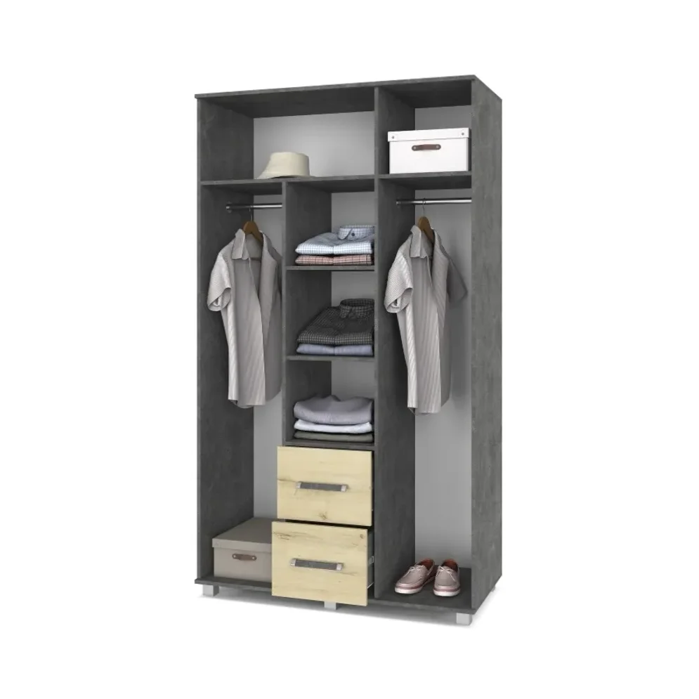 Шкаф трехстворчатый с ящиками В34 Виора, Камень темный/Ирландский дуб 