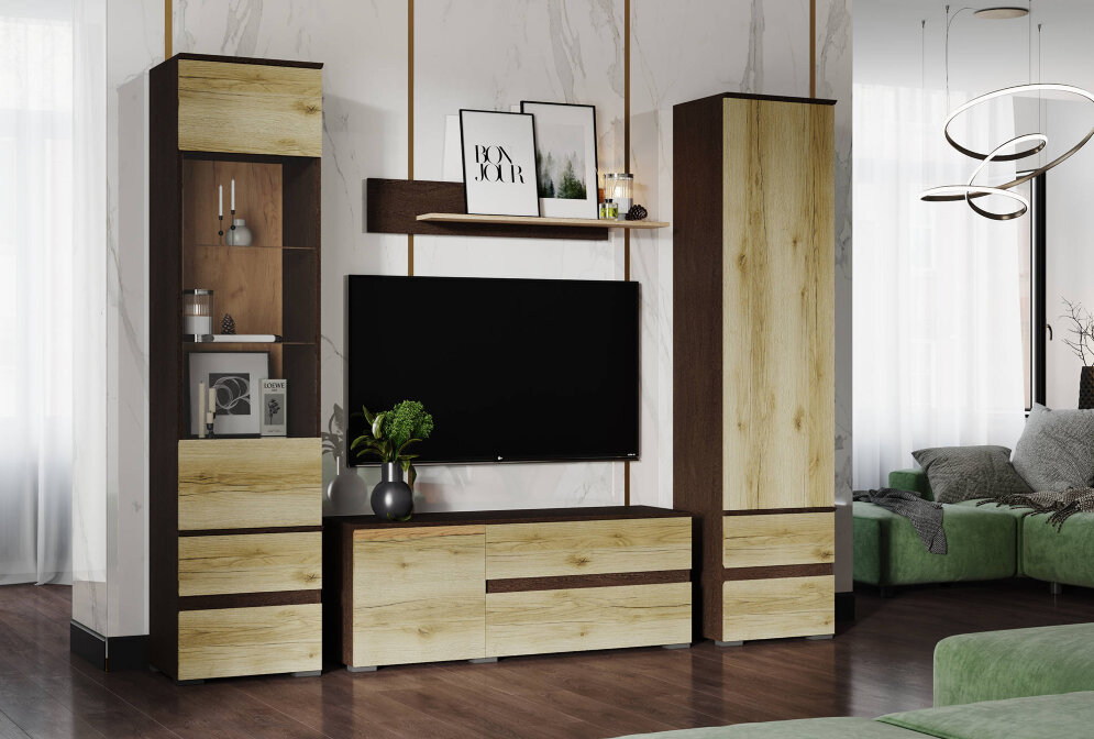 Пенал-витрина Плейона, венге/дуб делано 