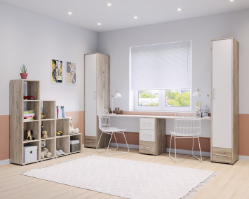 Стеллаж 1706 Оливия, Серый дуб/Белый