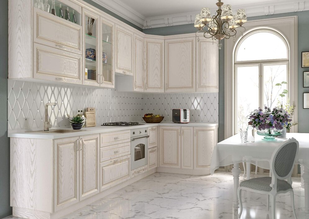 Модульная кухня Палермо (роял вуд белый + патина золото) 